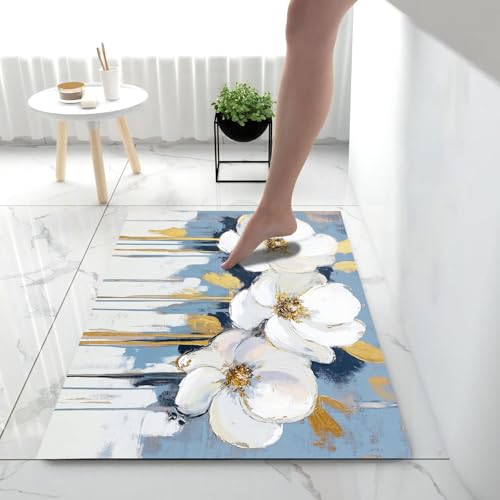 Tapis antiderapant et lavable en machine style abstrait feuille d'or