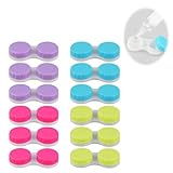 Paquete de 12 fundas para lentes de contacto, caja portátil para lentes de contacto con tapas izquierda y derecha, contenedor multicolor para lentes de contacto, a prueba de fugas, suministro de un