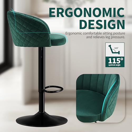 Miniatura 6 de Stoolink Juego De 2 Taburete De Bar, Taburetes Cocina Con Tela Terciopelo De Leche Con Respaldo Y Reposabrazos, Silla De Bar Altura Ajustable, Taburete Alto Rotación De 360 , Silla De Bar 150kg-Verde