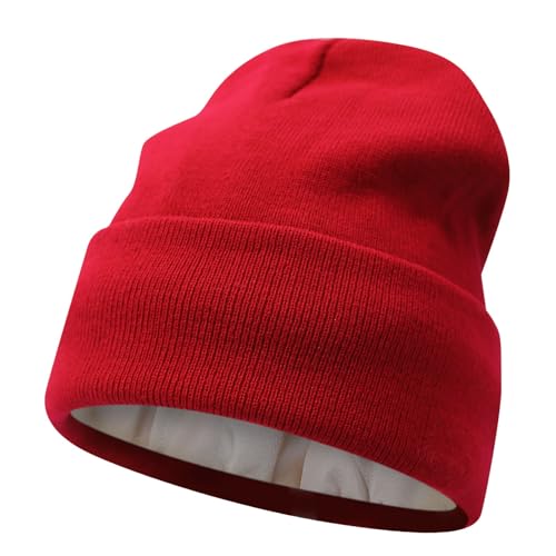 Gorro Mujer Hombre Sólido Todo Invierno Punto Lana Caliente Gorro, rojo, talla única