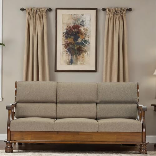 Image of Royaloak Melaka Wooden 3 Seater Sofa with Brown Colour Cushion | Solid Wood | Fabric Cushion Cover | Moulded Foam Cushions | Curved Arm Design | Durable & Long Lasting | Malaysian Collection