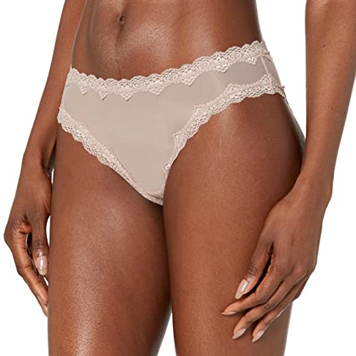 Smart & Sexy Women's Lace Trim & Mesh Panty 2 Packs Sexy Thongs & Cheeky Bikinis, Bark/Black Hue, 9 #TOP16