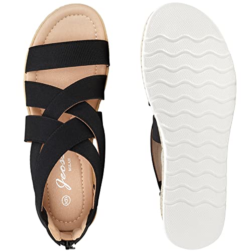 Jeossy Women's 866 Black Platform Sandals,Wedge Sandals,Elastic Strappy Sandals,Summer Sandal For Women With Zipper Size 8(Djy866 Black 08) #TOP6