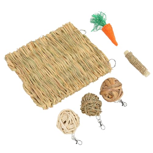 Omquot Hamster-Kauspielzeug-Set, Naturfaser, Zähneknirschen, Ball, Matte, Stick, Karotte, für Kleine Haustiere-6