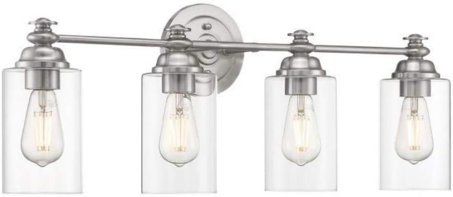 Craftmade 49804-BNK-C Dardyn Clear Glass Bathroom Vanity Lighting, 4-Light 400 Total Watts, 11"H x 30"W, Brushed Polished Nickel