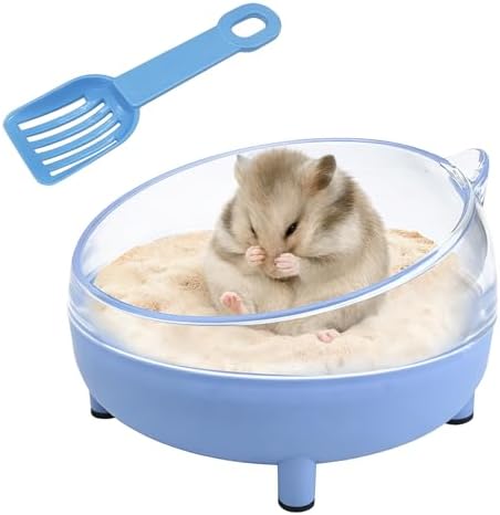 Blau Hamster Sandbad Set, 6.5" Hamster Tub with Shovel, Hamster Accessories in Sandbox, Tripod Design with Rounded Edges, Plastic Sand Container