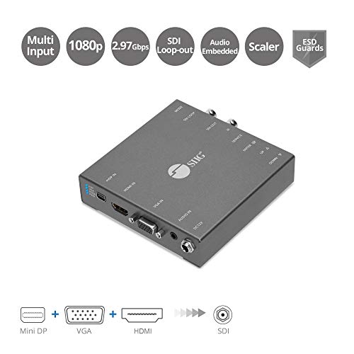 SIIG Multiple Video Format to SDI Scaler Converter - Input HDMI/mDP/VGA to Output 3G/HD/SD-SDI - USB Firmware Upgradable - Wall Mountable - Loop-out - TAA Compliant (CE-H24J11-S1) by SIIG - Image 2
