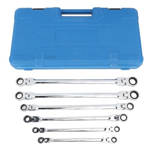 TTOCAR 6pcs Flex Head Ratcheting Wrench Set Metric 8‑19mm CRV Steel Extra Long Double Box End Ratchet Wrench,Extra Long Flex Head Ratcheting Wrench Set for Repair