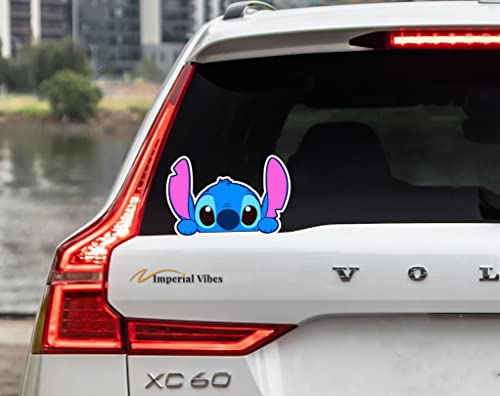 Imperial Vibes | Cute Stitch Peeking Funny Car Decals Stickers For Women Men Van Trucks Motorcycle Laptop Decals Vinyl Waterproof Sticker Anime Window Trunk Bumper Decal Diy 5 X 3.3 Inches Pack Of 2 - Imp 018 #TOP5