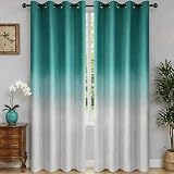 WUBODTI Blackout Teal Curtains 84 Inches Long 2 Panels for Bedroom, Gradient Turquoise to Grey White Ombre Curtain Panels Room Decor Thermal Insulated Room Darkening Drapes for Living Room