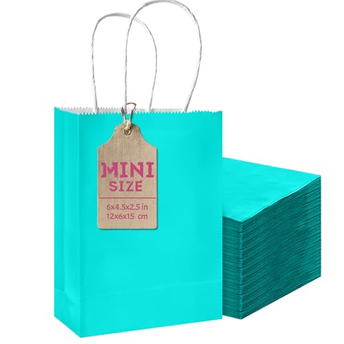 qiqee 24PCS Mini Gift Bag with Handles Bulk 4.5"x2.5"x6" Gift Bags Bright Green Bags Multiple Uses
