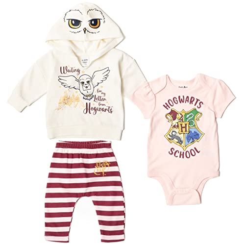 Harry Potter Hedwig Owl Hogwarts Baby Girls 3 Piece Outfit Set: Hoodie Pants Bodysuit White 6-9 Months #TOP6