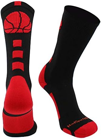 MadSportsStuff Basketball Logo Athletic Crew Socks, Medium - Black/Scarlet