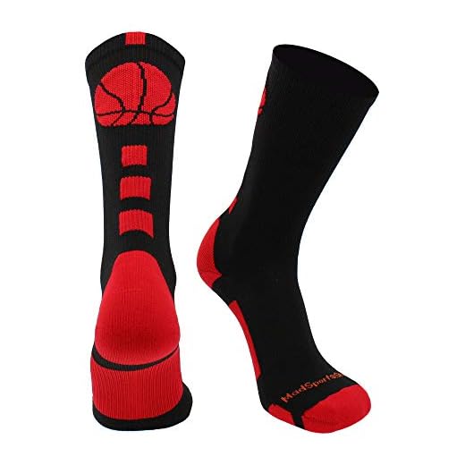 MadSportsStuff Basketball Logo Athletic Crew Socks, Medium - Black/Scarlet