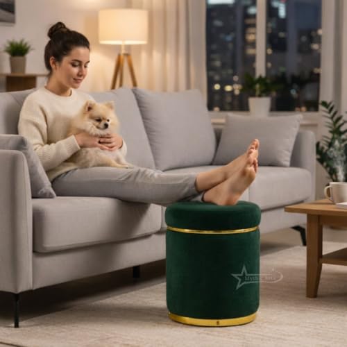 Image of Ottoman Stool for the Living Room Ottoman Pouffes for Sitting, Puffy Stool for Living Room Dressing Table Stool Green