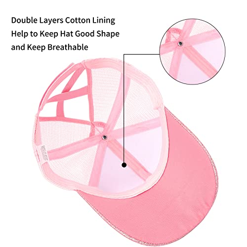 Girls Ponytail Hat Kids Glitter Baseball Cap Sequin High Ponytail Messy Bun Sun Protection Hats Biking Cap Pink #TOP1