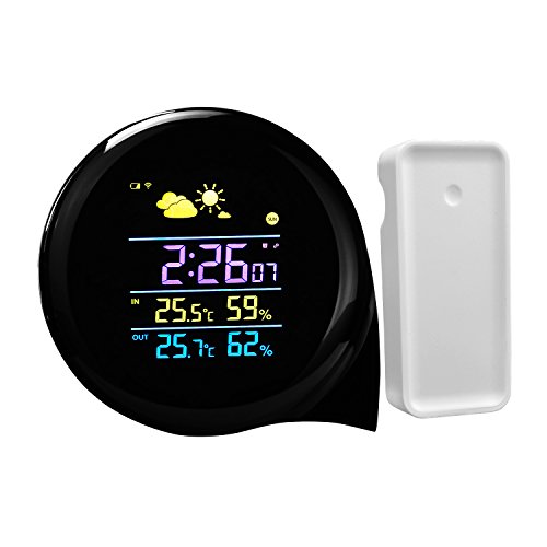 UOUNE Wetterstation Funk mit außensensor, Digital Thermometer Hygrometer mit Wettervorhersage, Uhrzeitanzeige und Nachtlicht