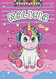  Malicia: Livre de coloriage personnalisé pour Malicia  Licorne  Cadeau d\'anniversaire pour fille ...  4 à 8 ans  25 motifs de licorne avec le prénom Malicia, Grand format A4 (21 x 29.7 cm)