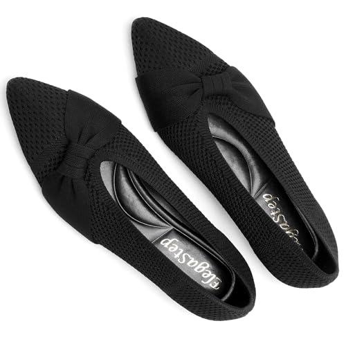 Fashion Women Flats Lightweight Pointed Toe Ballet Flats with Bow Comfortable Knit Dressy Flats Casual for Work Office3