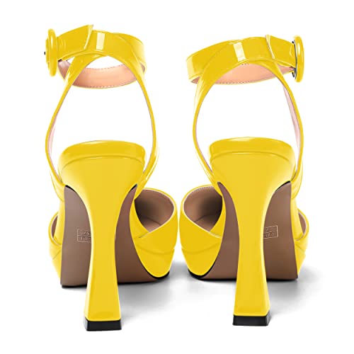 SHOWFOREST Womens Ankle Strap Sexy Pointed Toe Patent Buckle Evening Spool High Heel Pumps Shoes 4 Inch4