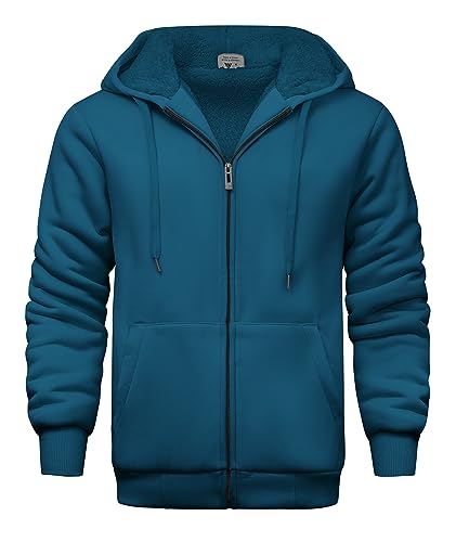 Image of V VALANCH Men Hoodies Zip Up Sherpa Lined Sweatshirts Heavyweight Thick Warm Fleece Winter Jacket