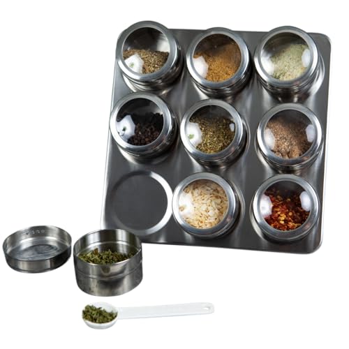 Uncluttered Designs Intergalactic Spice Rack Set With Magnetic Jars, Stand and Wall Mount (9 Tin)