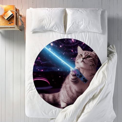 Couverture de plage ronde chat spatial en microfibre coton 150cm avec franges - 7