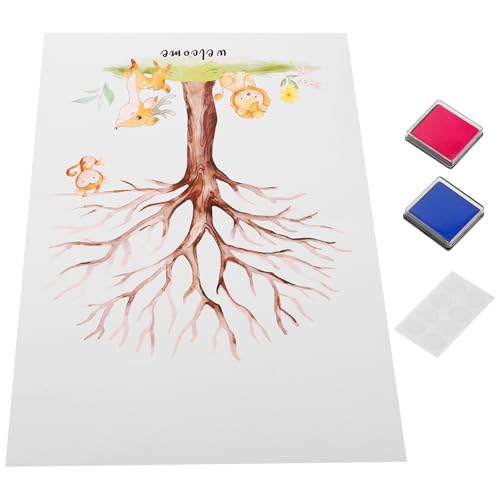 Beavorty Libro de Visitas para Revelar Género Árbol de Huellas Dactilares, Póster para Fiesta de Shower, Kit 1 Póster 2 Tintas Azul y Rosa 1 Hoja de Pegatinas, Decoración para Fiestas