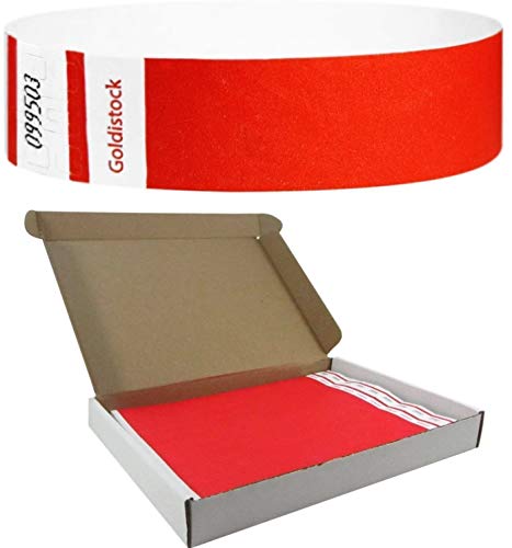 Goldistock Select Series Event Vibrant Neon Red Wristbands with Box 500 Count | ¾” Arm Bands | Paper-Like Party Wrist Bands Armbands | Box Provides Extra Security & Convenience