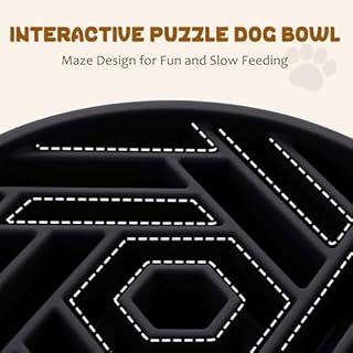 WHIPPY Slow Feeder Dog Bowl, Puzzle Maze Design to Slow Down Eating, 3-Cup Capacity, Anti-Gulping Food Bowl for Medium & Large Dogs,Black