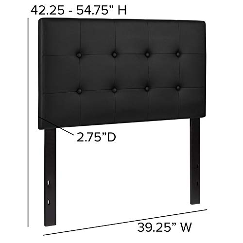 Flash Furniture Lennox Adjustable Height Button Tufted and Box Stitch Upholstered Twin Size Headboard in Black Vinyl by Flash Furniture - Image 5