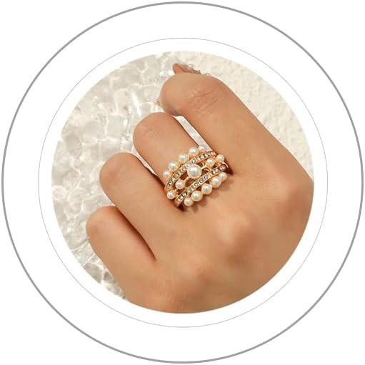 Vintage Pearl Ring Stacking Pearl Cluster Rings Adjustable Open Full Finger Ring Trendy Personality Pearls Statement Prom Jewelry for Women