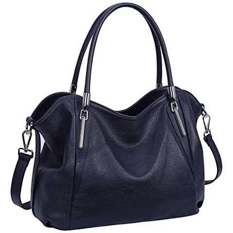 HESHE Genuine Leather Purses for Women Ladies Shoulder Handbags Top Handle Tote Bags Hobo Designer Satchel Crossbody Handbag (Navy Blue) Cover