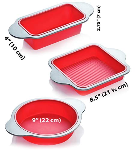Silicone Baking Pans Set. 3 Pcs Professional Silicone Non-Stick Baking Cake Pans Set By Boxiki Kitchen. Includes Silicone Round Cake Pan, Square Cake Pan And Bread Loaf Pan. #TOP1