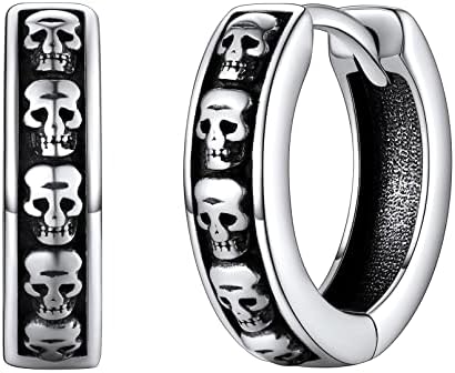FaithHeart Sterling Silver Hoop Earrings for Men Women Viking Runes/Gothic Skull/Celtic Knot Hinged Huggies Earring Hoops Hypoallergenic Jewellery(Gift Box Send)