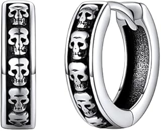 FaithHeart Sterling Silver Hoop Earrings for Men Women Viking Runes/Gothic Skull/Celtic Knot Hinged Huggies Earring Hoops Hypoallergenic Jewellery(Gift Box Send)