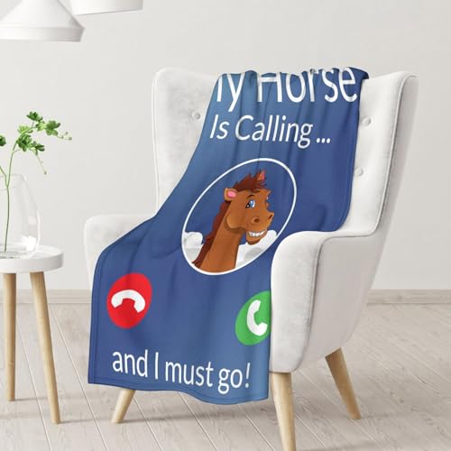 Mercuryelf Horse Blanket Gift - 40x50 Inches Funny Throw Blankets for Girls, Boys - Blue Soft, Fuzzy & Warm Throws for Travel, Office