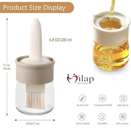 Image of Plastic Oil Dispenser Bottle 200ml, Glass Bottle with Silicone Brush, Leakproof Transparent Jar, Container for Cooking Oil for Kitchen