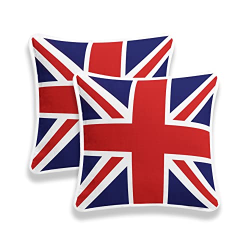 CHILIMILII Set of 2 Union Jack British Flag vintage Style Cushion Covers, 100% Cotton Square Decorative Cushion Cover/Pillowcase, sofa case,18x18 Inch (45x45CM), for sofa, couch, bed (Red & Blue)
