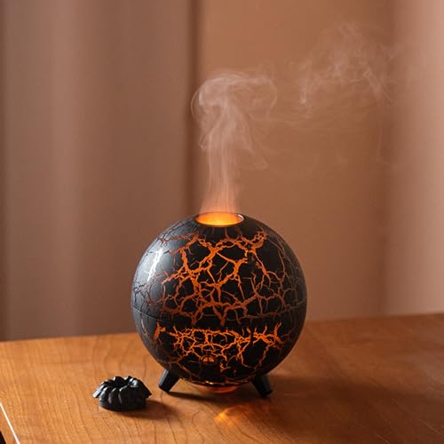 Aromatherapy Essential Oil Diffuser, Ultrasonic Cool Mist Diffuser/Humidifier with Flame & Volcano 2 Mist Mode, for Bedroom,Office,Home, Auto Shut-Off, Remote Control, Gift (black)