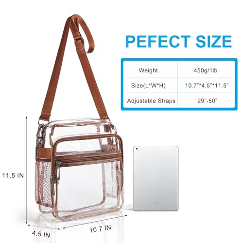 Image of LATMAP Clear Bag for Stadium Events 12x6x12 Clear Purse with 3-Zipper Pockets Crossbody Handbag Tote for Concerts Sports