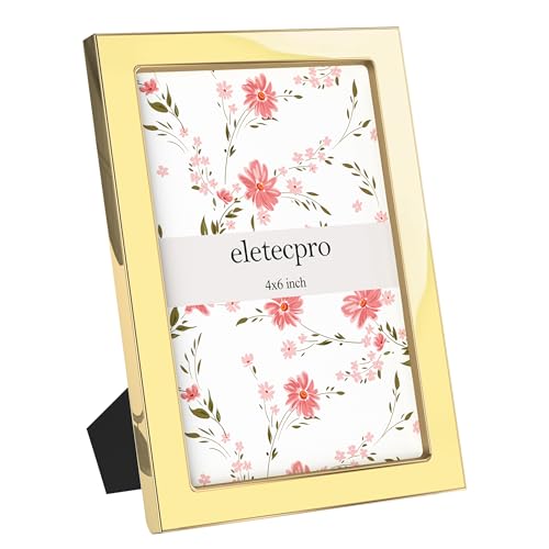 Image of eletecpro 4x6 Enamel Picture Frame with Real Glass Cover, Cute Photo Frame with Gold Metal Edge, Horizontal and Vertical Display Pictures 4 by 6 for Tabletop and Wall Decor, Yellow, 1 Pack