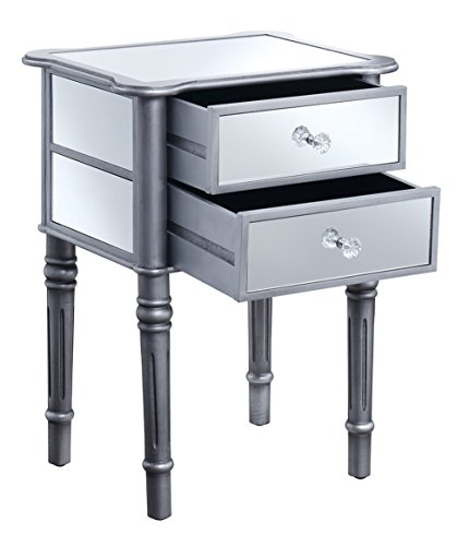 Convenience Concepts Gold Coast Mayfair End Table, Antique Silver / Mirror #TOP25