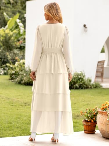 BerryGo Women's Chiffon Maxi Dresses A Line Long Sleeve High Waisted Tiered Swing Holiday Vacation Semi Formal Dress(Apricot,Large) — view 6