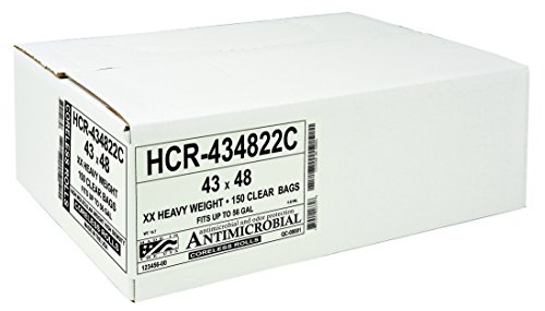 Image of Aluf Plastics High Density Trash Bags, 56 Gallon, 150 Count, 22 Micron (eq), 43 inch x 48 inch, Clear, for Bathroom, Office, Industrial, Commercial, Janitorial, Municipal, Recycling
