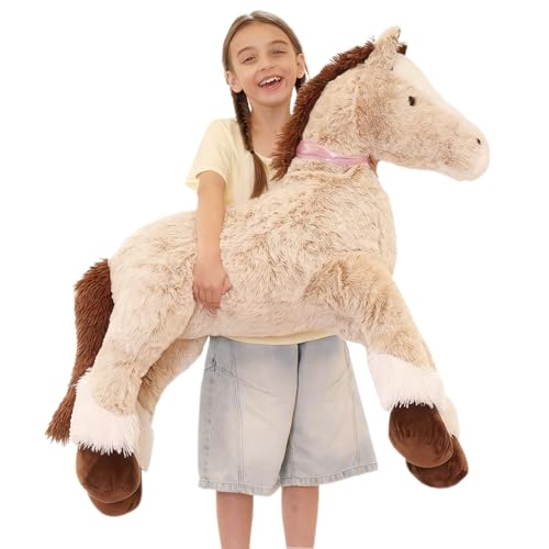 Tezituor 47 Inch Giant Horse Stuffed Animal, Hugging Soft Brown Horse Plush Body Pillow, 4ft Realistic Stuffed Stallion Plush Toy Gift for Girls Boys