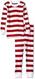 Sara's Prints Little Boys' Organic All Cotton Long John Pajamas, Red/White Stripe, 7