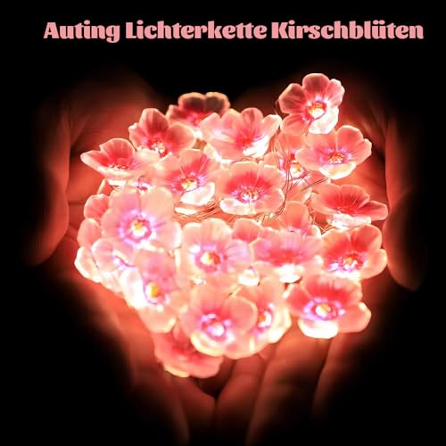 Auting LED Kirschblüten Lichterkette Deko 2M mit 20 LED Batterien mit Timer Funktion Frühling Dekoration für Innen, Garten, Bäume, Terrasse, 1