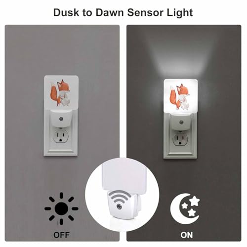 Image of LED Night Light,Fox and Hare LED Night Light Plug into Wall with Dusk to Dawn Light Sensor White Energy Efficient Nightlight for Bedroom Bathroom Hallway Living Room Kitchen