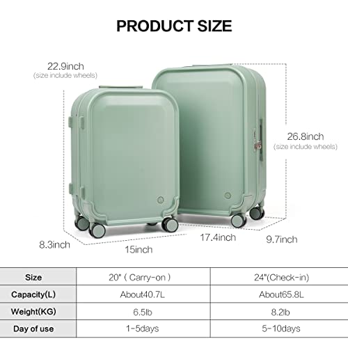 Oiwas Suitcase Luggage, Carry On Travel Case With Tsa Lock, Mute Spinner Wheels Rolling Baggage, Dry Wet Separation Pocket, Lightweight Rolling Suitcases For Business Travel (Green, 20-Inch) #TOP5
